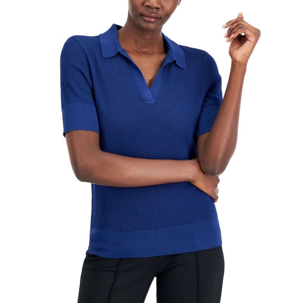 Alfani Womens Pointelle Polo Sweater